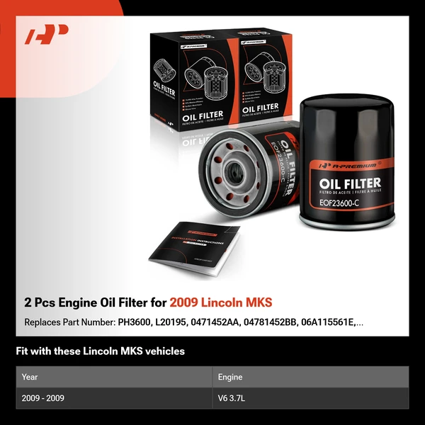 2 Pcs Engine Oil Filter for 2009 Lincoln MKS