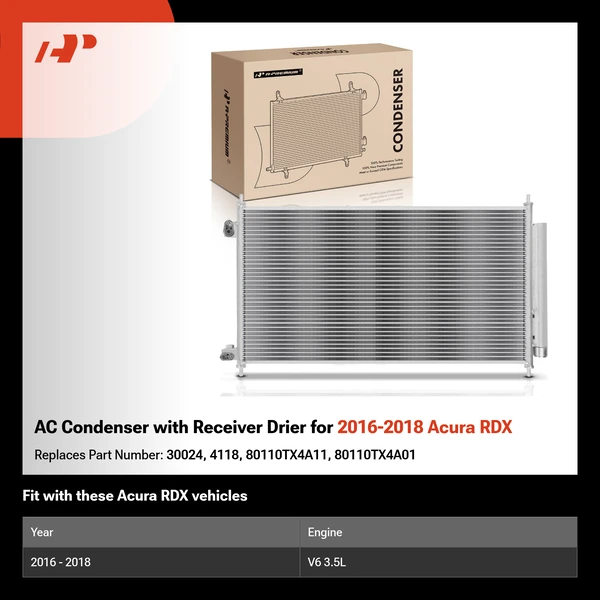 AC Condenser with Receiver Drier for 2016-2018 Acura RDX