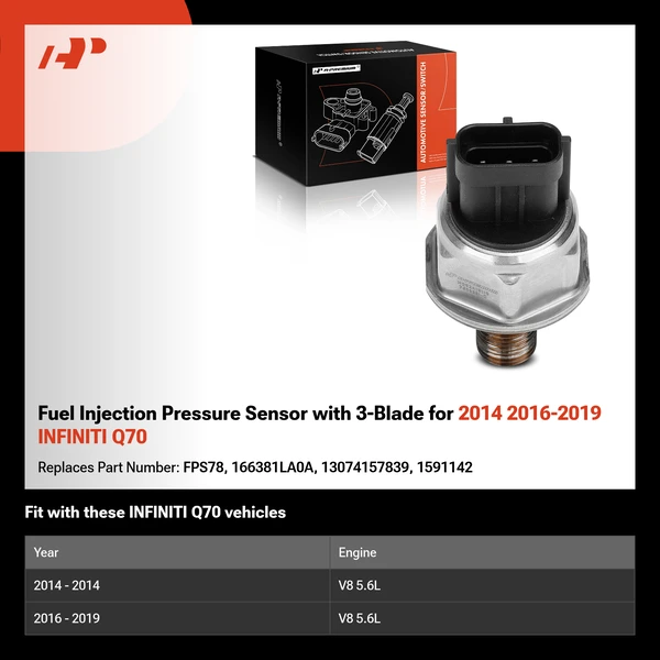 Fuel Injection Pressure Sensor with 3-Blade for 2014 2016-2019 INFINITI Q70