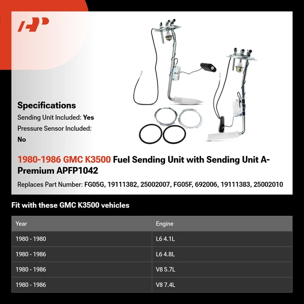 1980-1986 GMC K3500 Fuel Sending Unit with Sending Unit A-Premium APFP1042