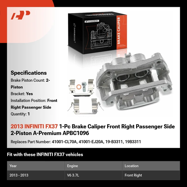 2013 INFINITI FX37 1-Pc Brake Caliper Front Right Passenger Side 2-Piston A-Premium APBC1096