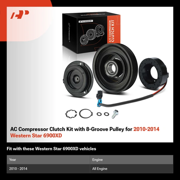 AC Compressor Clutch Kit with 8-Groove Pulley for 2010-2014 Western Star 6900XD