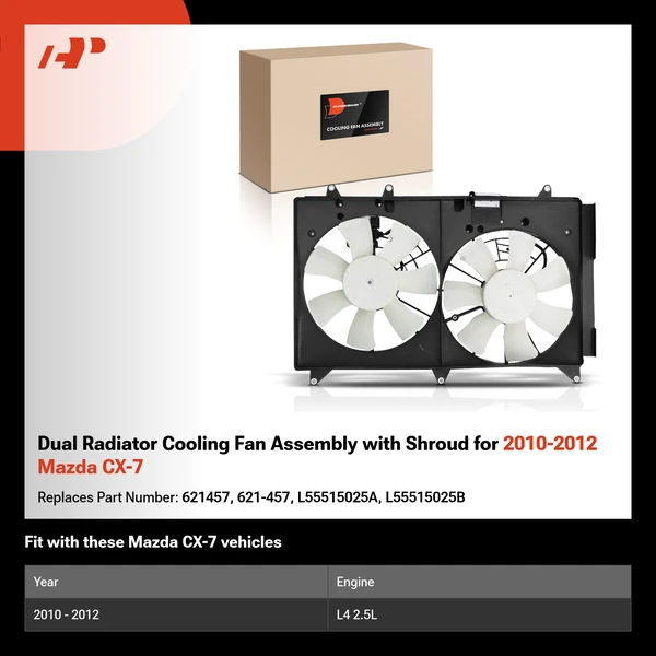 Dual Radiator Cooling Fan Assembly with Shroud for 2010-2012 Mazda CX-7