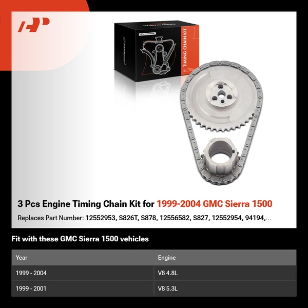 3 Pcs Engine Timing Chain Kit for 1999-2004 GMC Sierra 1500