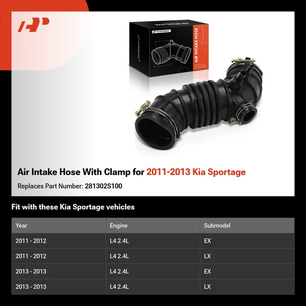 Air Intake Hose With Clamp for 2011-2013 Kia Sportage