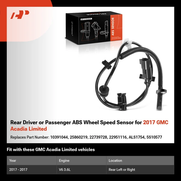 Rear Driver or Passenger ABS Wheel Speed Sensor for 2017 GMC Acadia Limited