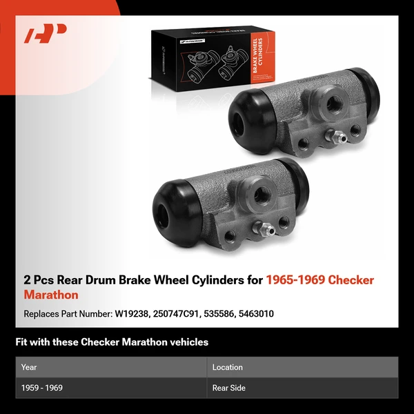 2 Pcs Rear Drum Brake Wheel Cylinders for 1965-1969 Checker Marathon