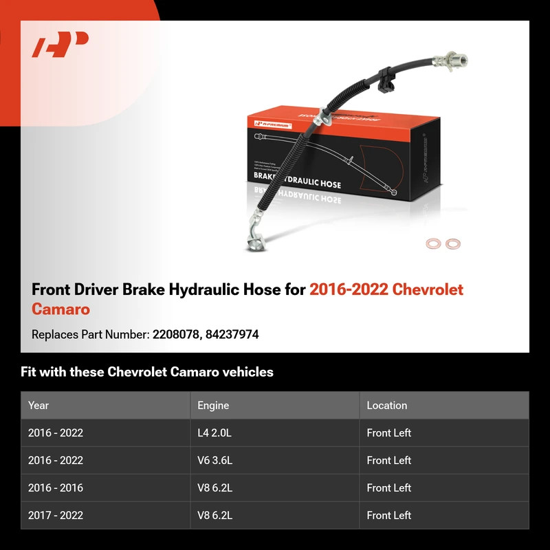 Front Driver Brake Hydraulic Hose for 2016-2022 Chevrolet Camaro