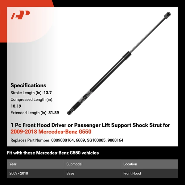 1 Pc Front Hood Driver or Passenger Lift Support Shock Strut for 2009-2018 Mercedes-Benz G550