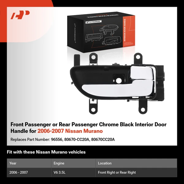 Front Passenger or Rear Passenger Chrome Black Interior Door Handle for 2006-2007 Nissan Murano