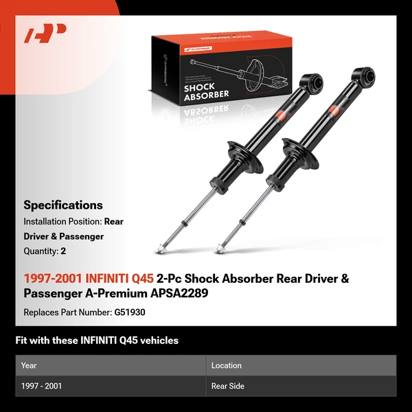 1997-2001 INFINITI Q45 2-Pc Shock Absorber Rear Driver & Passenger A-Premium APSA2289