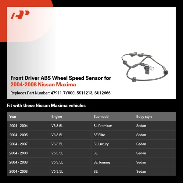 Front Driver ABS Wheel Speed Sensor for 2004-2008 Nissan Maxima