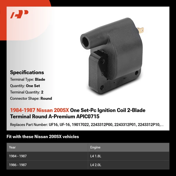 1984-1987 Nissan 200SX One Set-Pc Ignition Coil 2-Blade Terminal Round A-Premium APIC0715