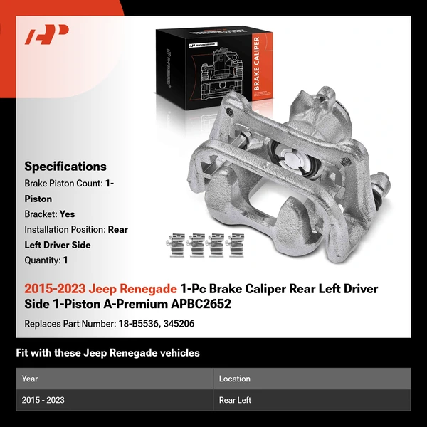 2015-2023 Jeep Renegade 1-Pc Brake Caliper Rear Left Driver Side 1-Piston A-Premium APBC2652