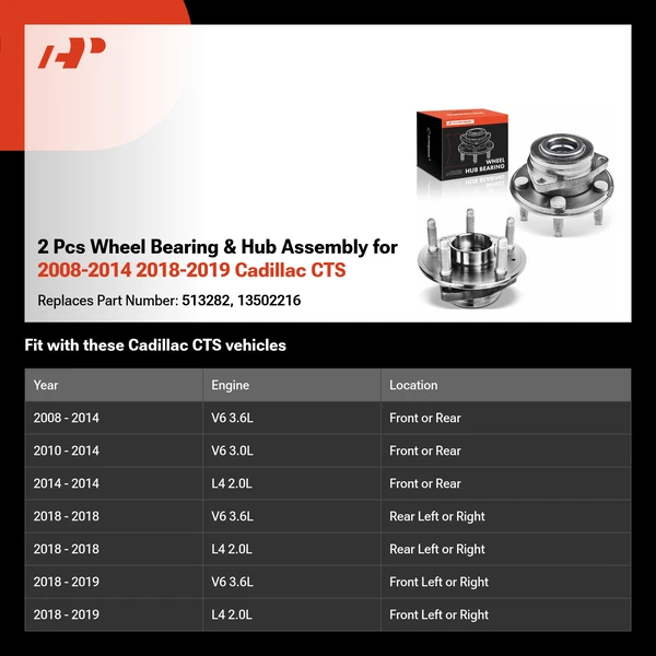 2 Pcs Wheel Bearing & Hub Assembly for 2008-2014 2018-2019 Cadillac CTS