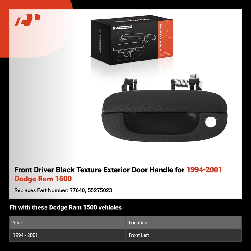 Front Driver Black Texture Exterior Door Handle for 1994-2001 Dodge Ram 1500