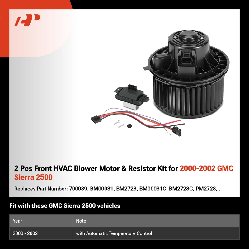 2 Pcs Front HVAC Blower Motor & Resistor Kit for 2000-2002 GMC Sierra 2500