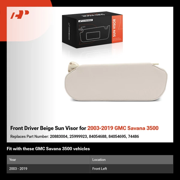 Front Driver Beige Sun Visor for 2003-2019 GMC Savana 3500