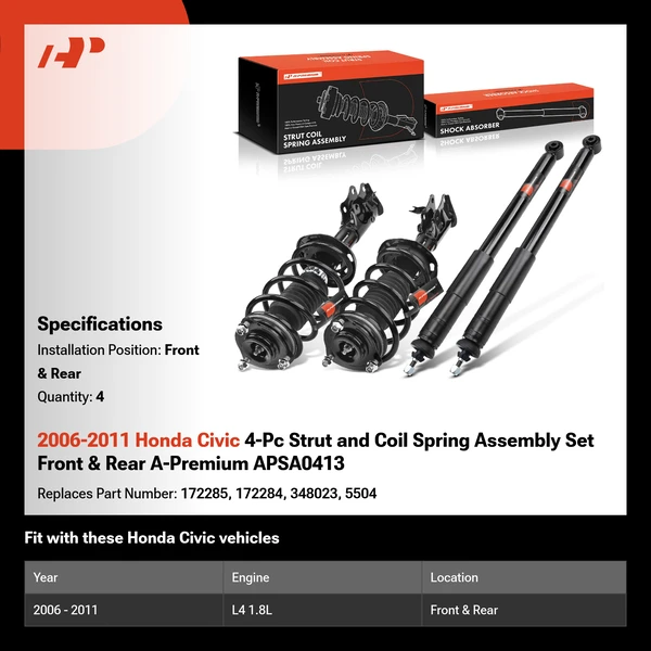 2006-2011 Honda Civic 4-Pc Strut and Coil Spring Assembly Set Front & Rear A-Premium APSA0413