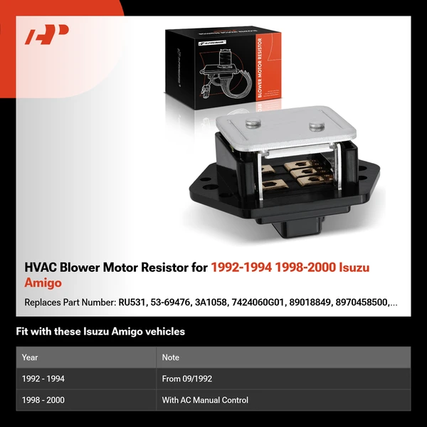 HVAC Blower Motor Resistor for 1992-1994 1998-2000 Isuzu Amigo