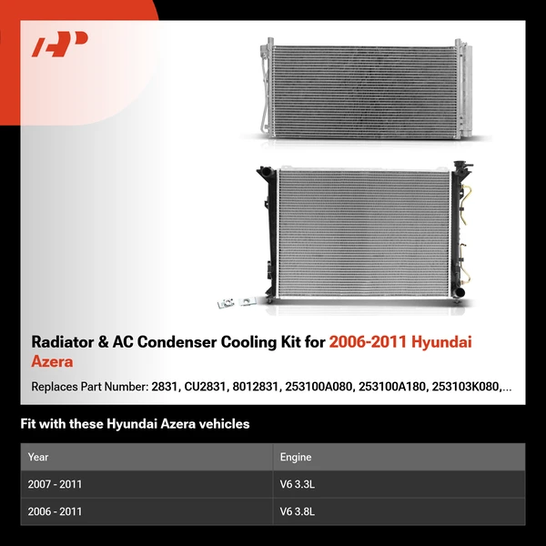 Radiator & AC Condenser Cooling Kit for 2006-2011 Hyundai Azera