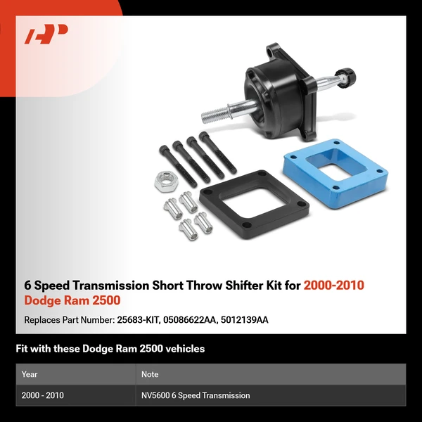 6 Speed Transmission Short Throw Shifter Kit for 2000-2010 Dodge Ram 2500