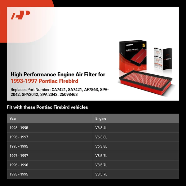 High Performance Engine Air Filter for 1993-1997 Pontiac Firebird
