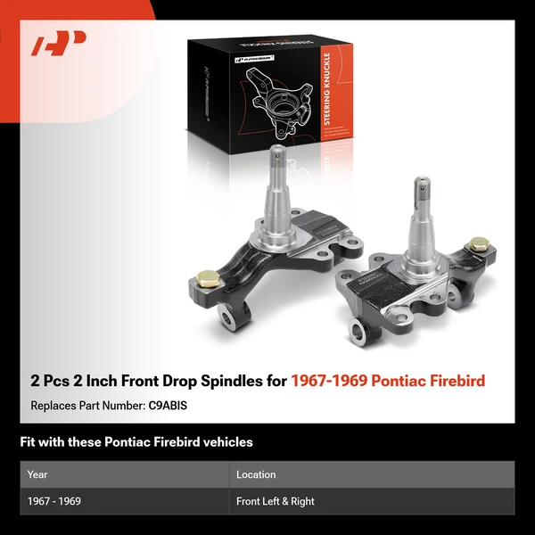 2 Pcs 2 Inch Front Drop Spindles for 1967-1969 Pontiac Firebird