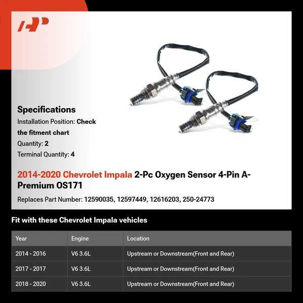 2014-2020 Chevrolet Impala 2-Pc Oxygen Sensor 4-Pin A-Premium OS171