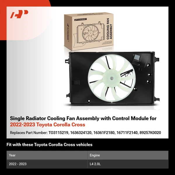 Single Radiator Cooling Fan Assembly with Control Module for 2022-2023 Toyota Corolla Cross
