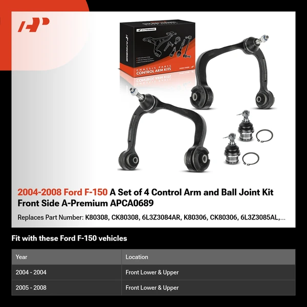 2004-2008 Ford F-150 A Set of 4 Control Arm and Ball Joint Kit Front Side A-Premium APCA0689