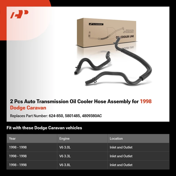 2 Pcs Auto Transmission Oil Cooler Hose Assembly for 1998 Dodge Caravan