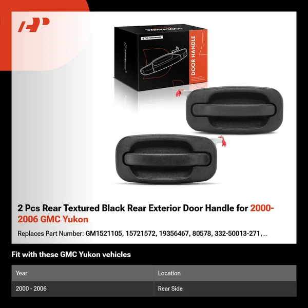 2 Pcs Rear Textured Black Rear Exterior Door Handle for 2000-2006 GMC Yukon
