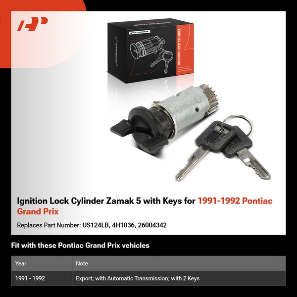 Ignition Lock Cylinder Zamak 5 with Keys for 1991-1992 Pontiac Grand Prix