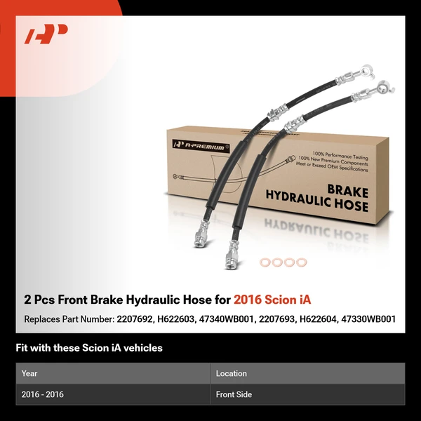 2 Pcs Front Brake Hydraulic Hose for 2016 Scion iA