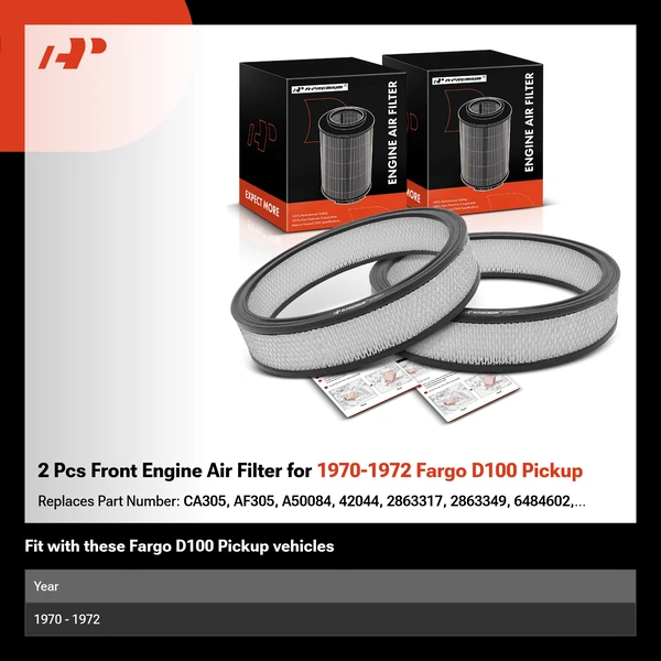 2 Pcs Front Engine Air Filter for 1970-1972 Fargo D100 Pickup