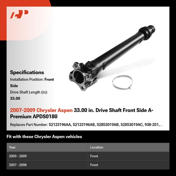 2007-2009 Chrysler Aspen 33.00 in. Drive Shaft Front Side A-Premium APDS0180