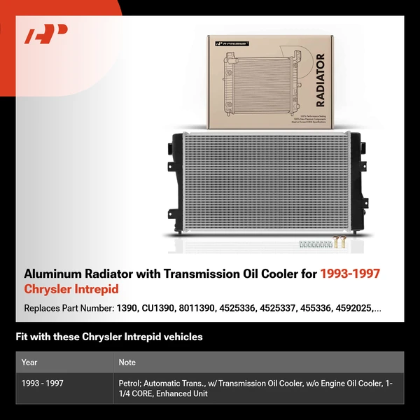 Aluminum Radiator with Transmission Oil Cooler for 1993-1997 Chrysler Intrepid