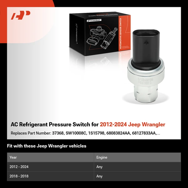 AC Refrigerant Pressure Switch for 2012-2024 Jeep Wrangler