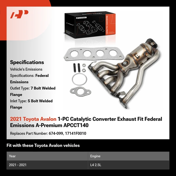 2021 Toyota Avalon 1-PC Catalytic Converter Exhaust Fit Federal Emissions A-Premium APCCT140
