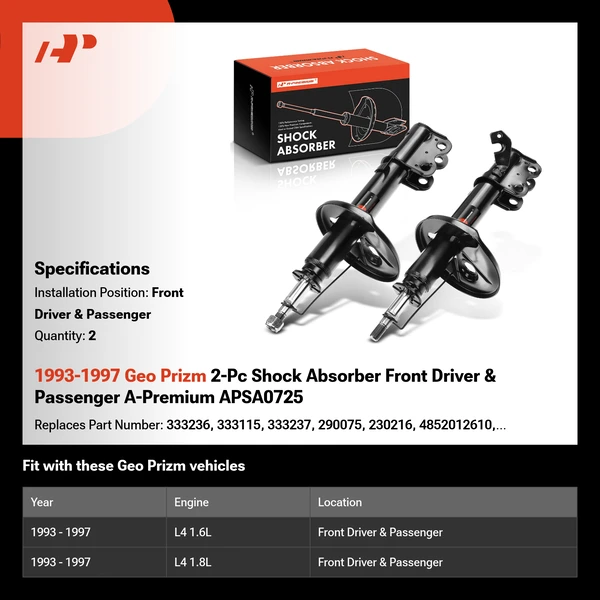 1993-1997 Geo Prizm 2-Pc Shock Absorber Front Driver & Passenger A-Premium APSA0725