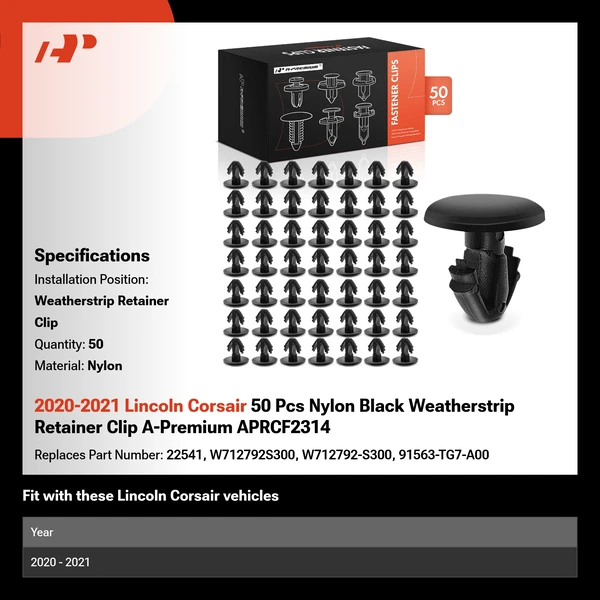 2020-2021 Lincoln Corsair 50 Pcs Nylon Black Weatherstrip Retainer Clip A-Premium APRCF2314