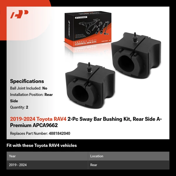 2019-2024 Toyota RAV4 2-Pc Sway Bar Bushing Kit, Rear Side A-Premium APCA9662