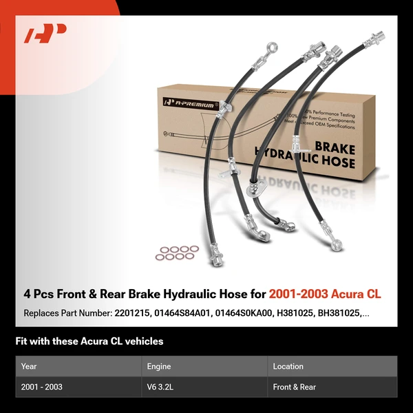 4 Pcs Front & Rear Brake Hydraulic Hose for 2001-2003 Acura CL