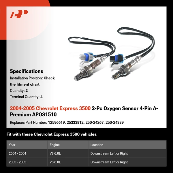 2004-2005 Chevrolet Express 3500 2-Pc Oxygen Sensor 4-Pin A-Premium APOS1510