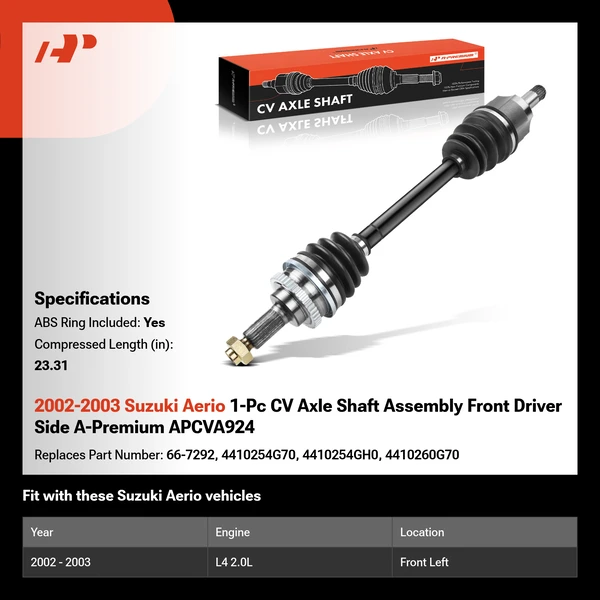 2002-2003 Suzuki Aerio 1-Pc CV Axle Shaft Assembly Front Driver Side A-Premium APCVA924