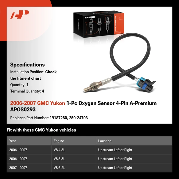 2006-2007 GMC Yukon 1-Pc Oxygen Sensor 4-Pin A-Premium APOS0293