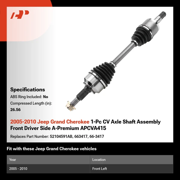2005-2010 Jeep Grand Cherokee 1-Pc CV Axle Shaft Assembly Front Driver Side A-Premium APCVA415