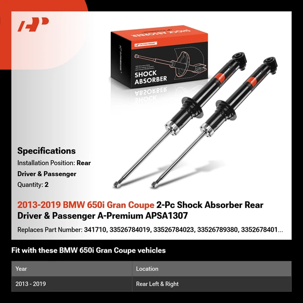 2013-2019 BMW 650i Gran Coupe 2-Pc Shock Absorber Rear Driver & Passenger A-Premium APSA1307