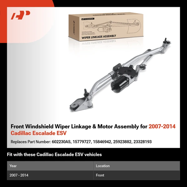Front Windshield Wiper Linkage & Motor Assembly for 2007-2014 Cadillac Escalade ESV